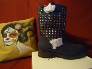Cizme Ghete Botine imblanite cu tinte metalice- NOU model casual punk goth rock culoare superba BLUE foto