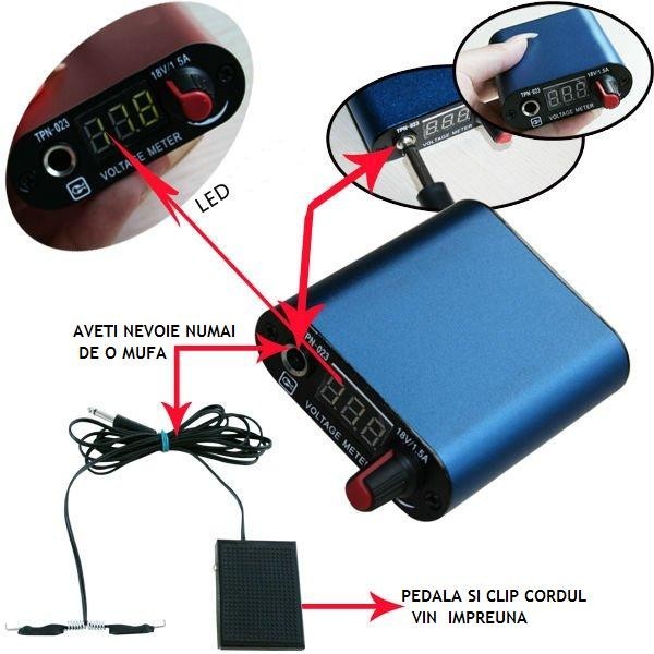 Sursa portabila + Pedala + Clip Cord pt Aparat Tatuaje foto mare Sursa portabila + Pedala + Clip Cord pt Aparat Tatuaje foto mare